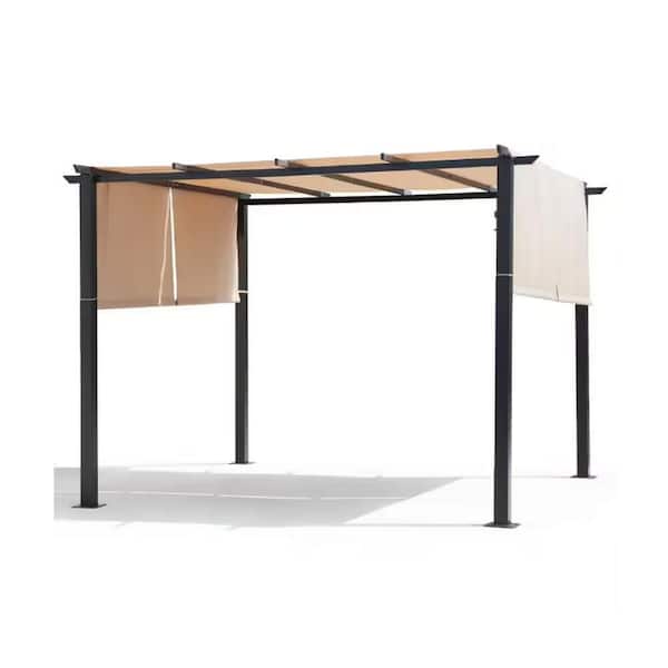 Sudzendf 10 ft. x 10 ft. Steel Patio Pergola with Beige Shade Canopy