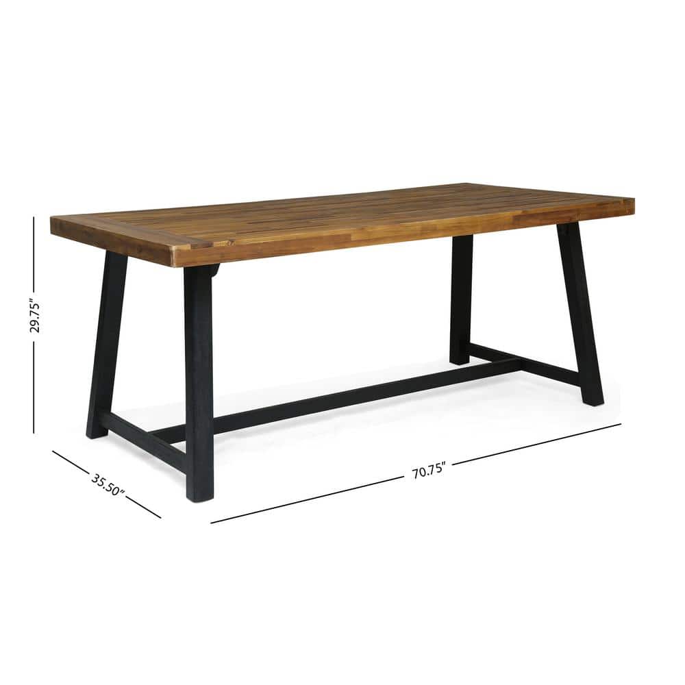 Modern 7-Piece Black and Teak Outdoor Dining Set