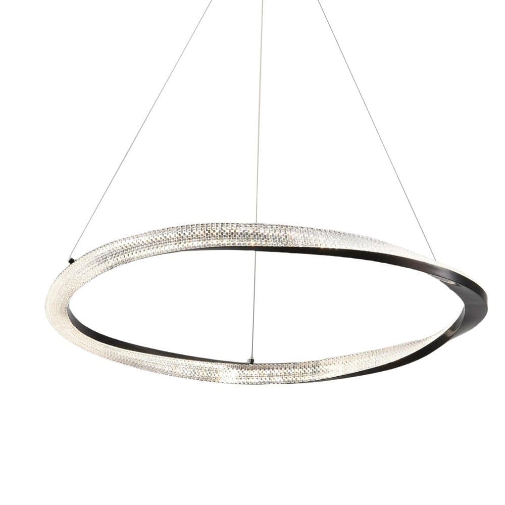 1-Light Modern Integrated LED Chandelier Light Fixture, Crystal Rings Chand