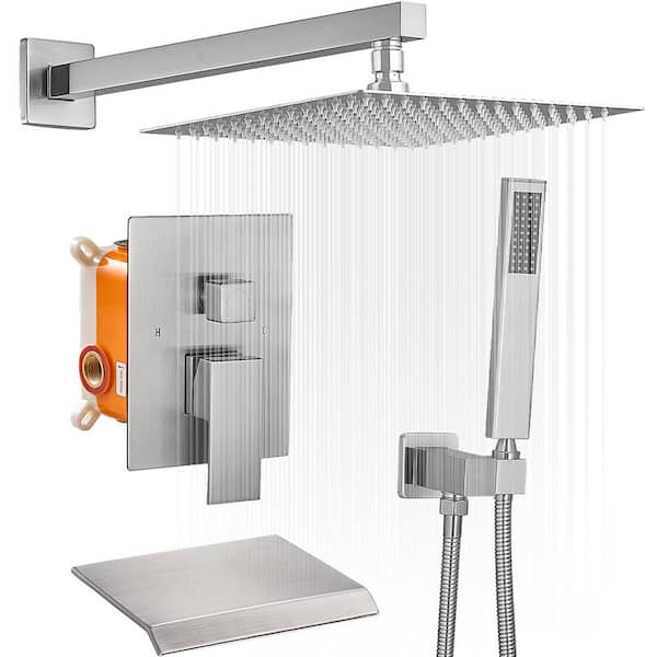 HOMEMYSTIQUE Single Handle 3-Spray Shower Faucet 2.5 Gpm with 180° Swivel, Adjustable Flow Rate in Brushed Nickel