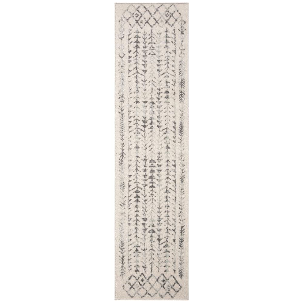 Ivory Geometric Synthetic Runner Rug, 2' x 13'