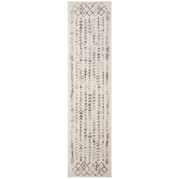 Tulum 2 ft. x 5 ft. Ivory/Gray Border Tribal Diamonds Runner Rug