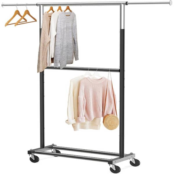 Black Alloy Steel Garment Clothes Rack Double Rods 30.5 in. W x 64.2 in. H