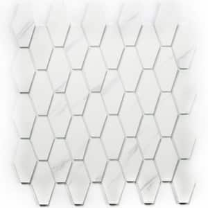 Tuscan Carrara White 12 in. x 12 in. Hexagon Marble Look Glass Mosaic Wall Tile (25 sq.ft./Case)