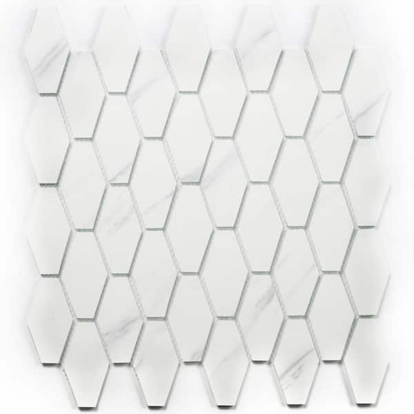 ABOLOS Tuscan Carrara White 12 in. x 12 in. Hexagon Marble Look Glass Mosaic Wall Tile (25 sq.ft./Case)