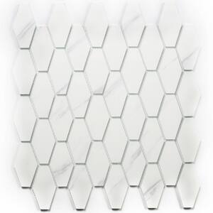 Art Deco Designs Carrara White Hexagon Mosaic 12 in. x 12 in. Glass Decorative Tile  (20 sq. ft.)