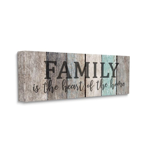 "Family is the Heart of Home Quote Wood Grain" by Kim Allen Unframed Country Canvas Wall Art Print 17 in. x 40 in.