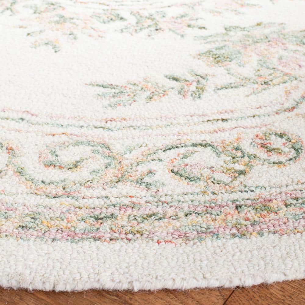 Elegant Ivory Tufted Wool 5' Round Handmade Area Rug