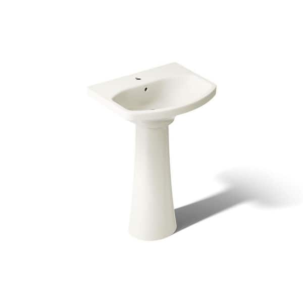 Cimarron Single Hole Vitreous China Pedestal Combo Bathroom Sink with Overflow Drain in Biscuit with Overflow Drain