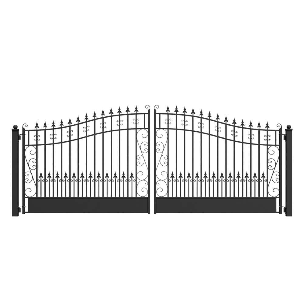 Black Galvanized Steel Dual Swing Driveway Gate with French Gothic Pickets