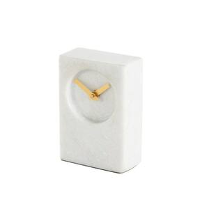 White Marble Minimalistic Rectangular Clock with Recessed Numberless Clockface