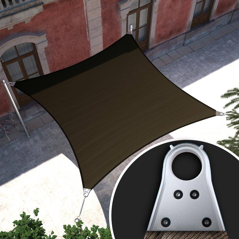 16' x 18' Brown HDPE Rectangle Shade Sail with Stainless Steel Rings
