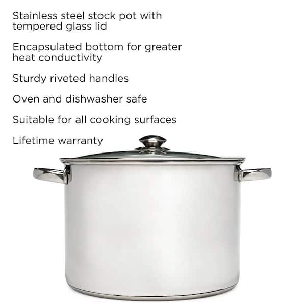 Ecolution Stainless Steel Stock Pot with Encapsulated Bottom Matching  Tempered Glass Steam Vented Lids, Made Without PFOA, Dishwasher Safe,  16-Quart, Silver