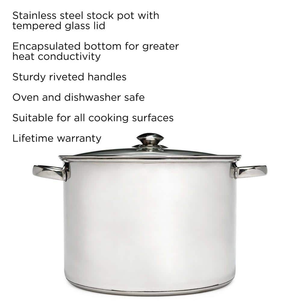 12-Quart Polished Stainless Steel Stock Pot with Lid