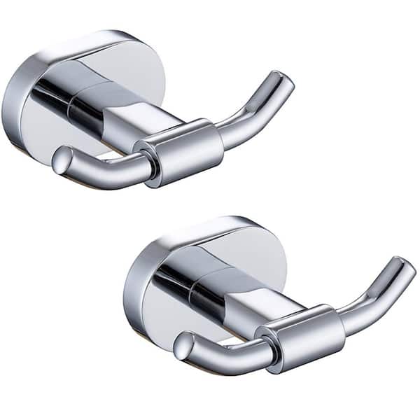 Wall Mounted J-Hook Double Robe/Towel Hook in Stainless Steel Polished Chrome 2-Pack