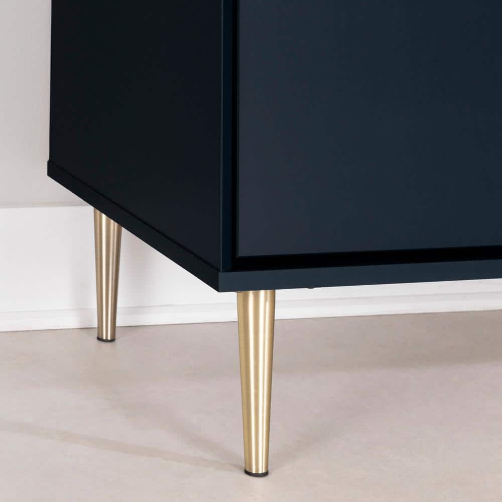 Navy Blue 2-Drawer Nightstand with Brass Legs
