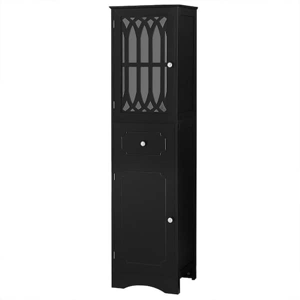 Tatahance 16.5 in. W x 14.2 in. D x 63.8 in. H Black MDF Freestanding Linen Cabinet with Acrylic Door and Drawer