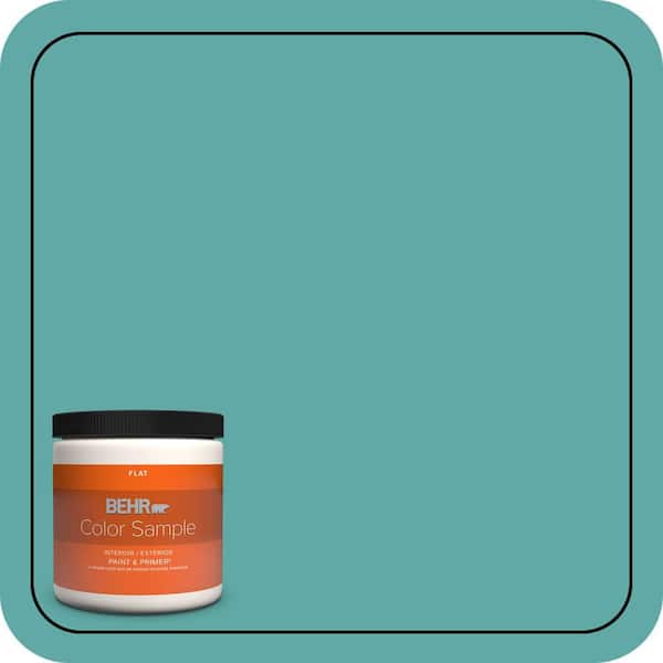 BEHR PREMIUM PLUS 8 oz. #500D-5 Teal Zeal Flat Interior/Exterior Paint & Primer Color Sample
