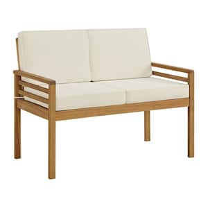 Okemo Acacia Wood Outdoor Couch with Cream Cushions
