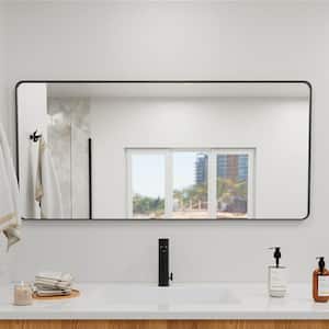 TUNE 60 in. W x 28 in. H Rectangular Black Framed Wall Mount Bathroom Vanity Mirror