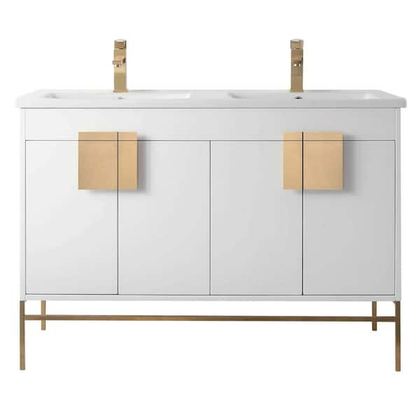 FINE FIXTURES Shawbridge 48 in. W x 18.11 in. D x 33.5 in. H Bath Vanity in Matte White Paint with Ceramic Vanity Top