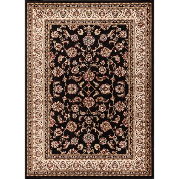 Well Woven Barclay Sarouk Black 5 ft. x 7 ft. Traditional Floral Area Rug
