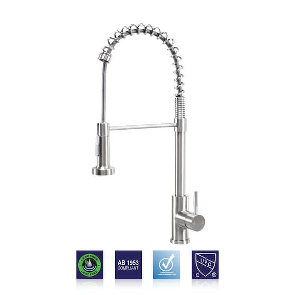 Single Handle Pull Down Sprayer 19 in. H Kitchen Faucet with Turbo Spray in Stainless Steel Finish, 360° Swivel