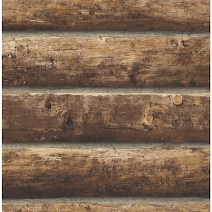 Walnut Faux Log Cabin Prepasted Paper Wallpaper Roll