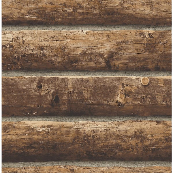 Seabrook Designs Walnut Faux Log Cabin Prepasted Paper Wallpaper Roll