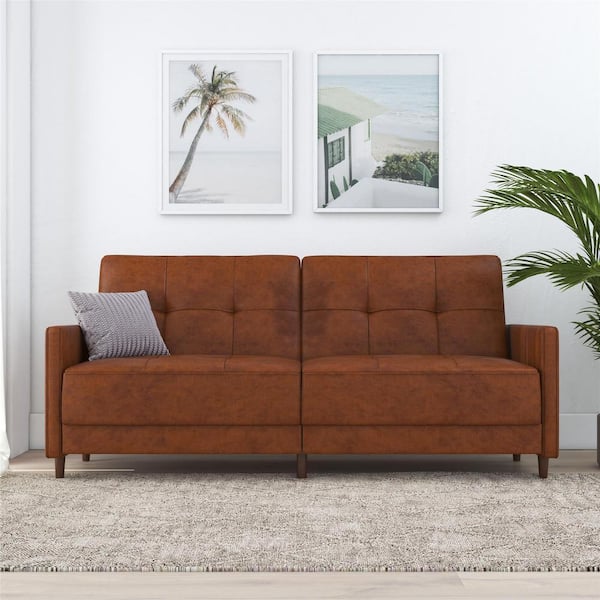 DHP Kory Camel Faux Leather Upholstered Coil Futon
