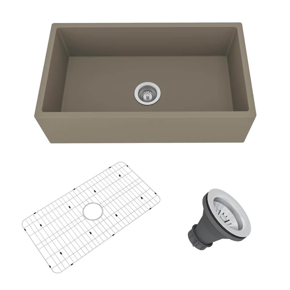 33 in. Farmhouse/Apron-Front Single Bowl Taupe Clay S4 Concrete Kitchen Sin