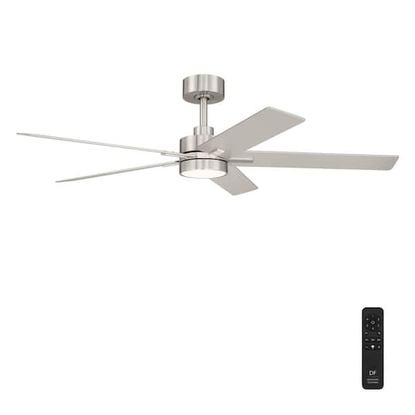Cory 52 in. Indoor/Covered Outdoor Downrod Brushed Nickel Modern Ceiling Fan with Integrated 3000K LED w/ Remote Control