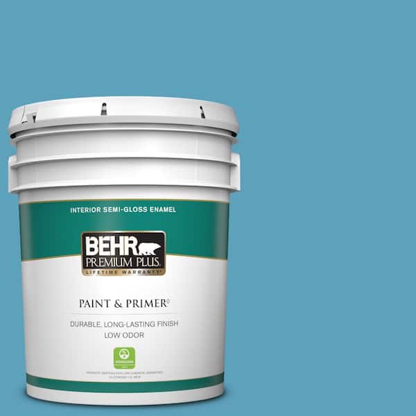 BEHR PREMIUM PLUS 5 gal. #540D-5 Tropical Splash Semi-Gloss Enamel Low Odor Interior Paint & Primer