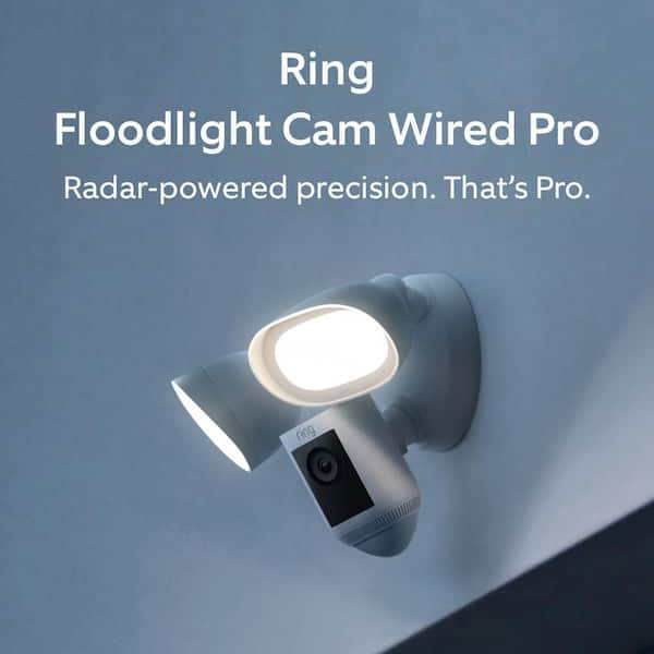 Floodlight Cam Pro Wired Security Camera with 2K Video, Ring Vision, 2 LED Lights, and 3D Motion Detection - White