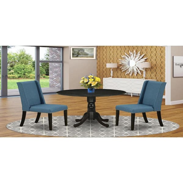 East West Furniture 3-Piece Wire brushed Black Solid Wood Top - Round Dining Room Set - Seats 4