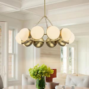 33.86 in. 10-Light Brass Pendant Round Cluster Chandelier with Globe Glass Shades