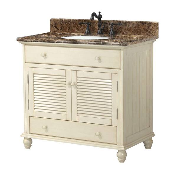 Home Decorators Collection Cottage 37 in. W x 22 in. D Bath Vanity in Antique White with Marble Vanity Top in Midnight Umber with White Basin