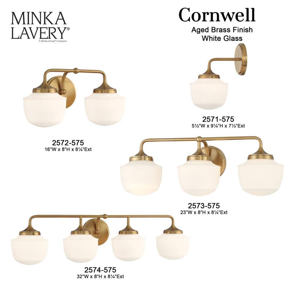 Cornwell 23" Antique Brass Vanity Light with Opal Glass Shades