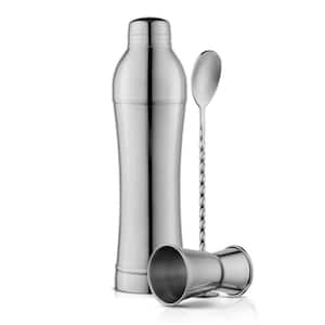 24 oz. Silver Stainless Steel 3-Piece Cocktail Shaker & Drink Mixer Set