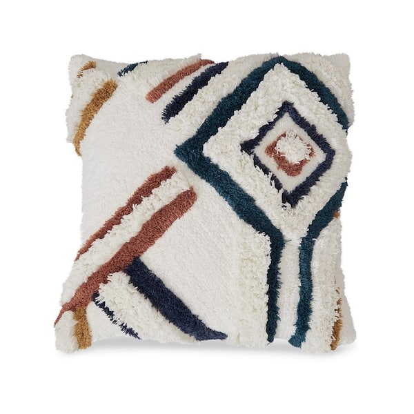 White, Blue and Brown Whimsical Cotton 20 in. x 5 in. Throw Pillow (Set of 4)