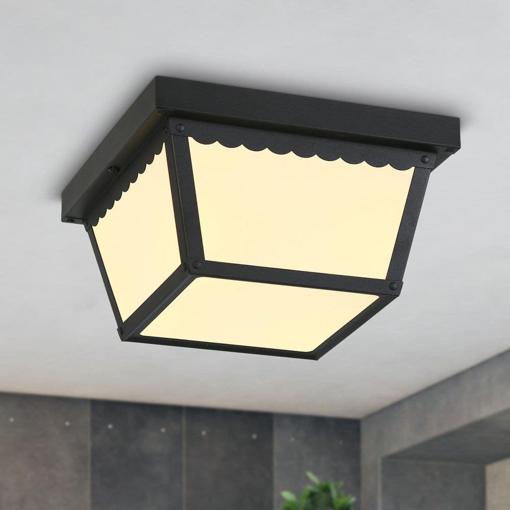 Classic 2-Light Black Outdoor Flush Mount Ceiling Light with Frosted Glass Shade,9.3 in., No Bulb Included price history on PriceWatchPro