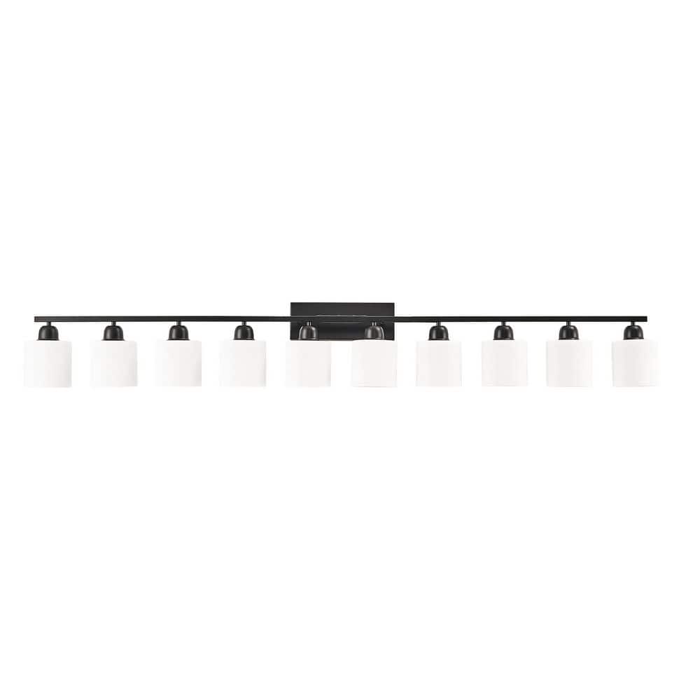 65.4 in. 10-Light Black Modern Vanity Light Over Mirror, Wall Sconces with Milky White Frosted Glass Shades price history on PriceWatchPro