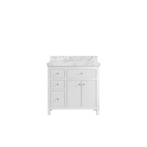 Sonoma 36 in. W x 22 in. D x 36 in. H Right Offset Sink Bath Vanity in White with 2" Carrara Marble Top
