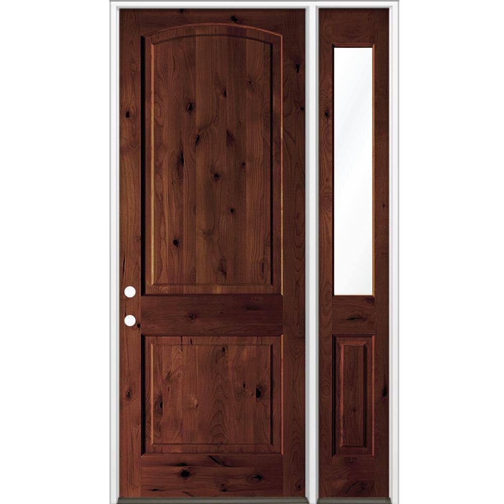 50 in. x 96 in. Knotty Alder 2-Panel Right-Hand/Inswing Clear Glass Red Mahogany Stain Wood Prehung Front Door RHSL price history on PriceWatchPro