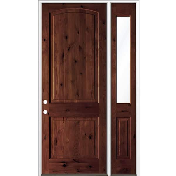 Krosswood Doors 50 in. x 96 in. Knotty Alder 2-Panel Right-Hand/Inswing Clear Glass Red Mahogany Stain Wood Prehung Front Door RHSL