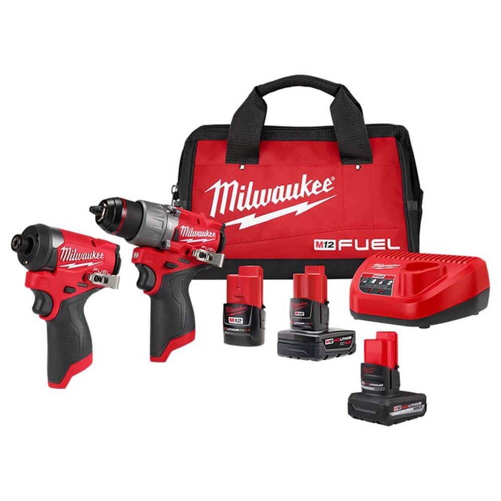 Milwaukee M12 FUEL 12-Volt Lithium-Ion Brushless Cordless Hammer Drill and Impact Driver Combo Kit with Batteries & Bag (2-Tool) 3497-22-48-11-2450 - The Home Depot