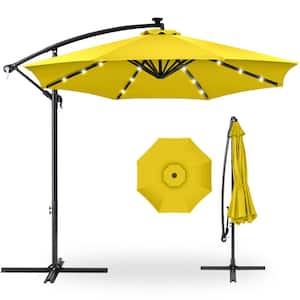 10 ft. Cantilever Solar LED Offset Patio Umbrella with Adjustable Tilt in Yellow