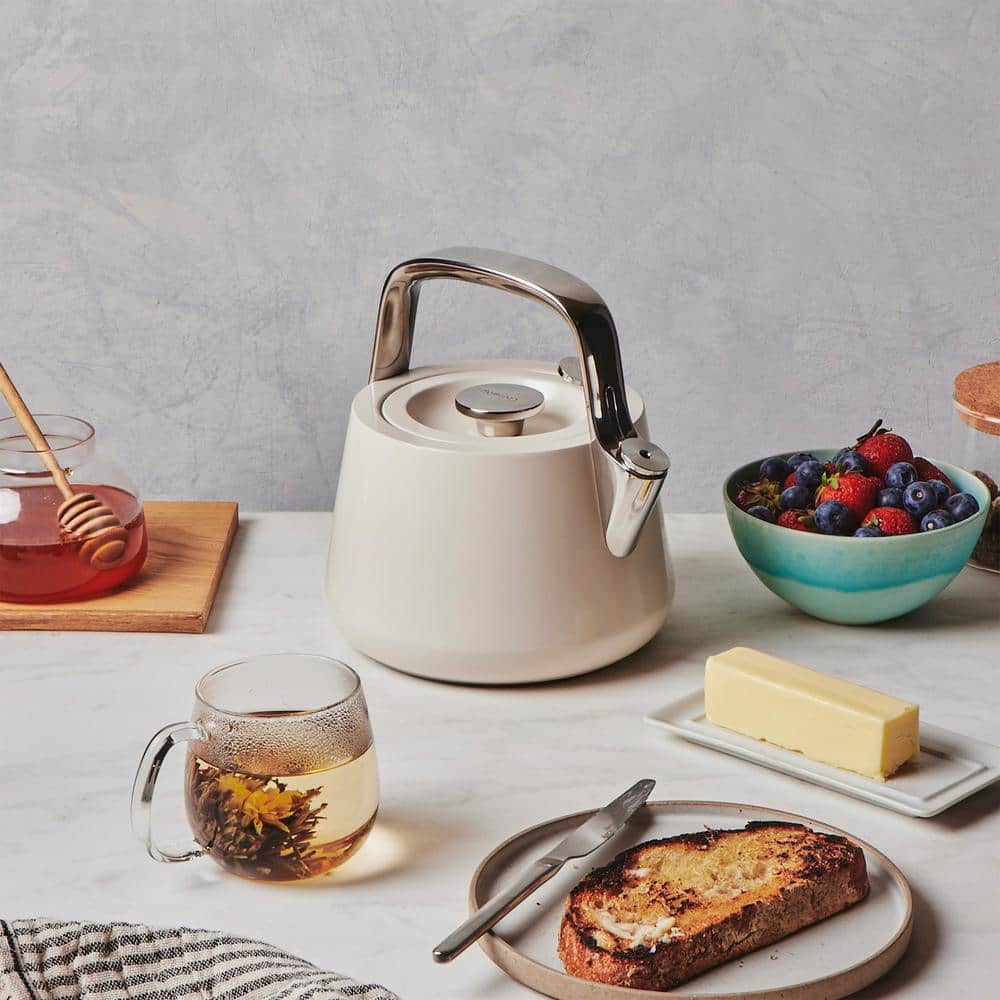 Off-White Stainless Steel Whistling Tea Kettle
