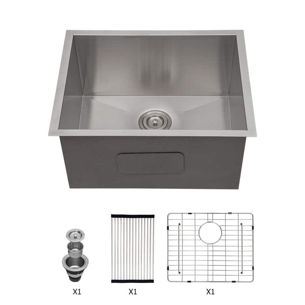 23 in. Drop-In/Undermount Single Bowl 16-Gauge Brushed Nickel Stainless Steel Kitchen Sink with Grid and Drain price history on PriceWatchPro