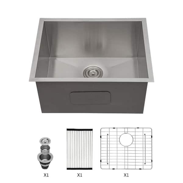 Tidoin 23 in. Drop-In/Undermount Single Bowl 16-Gauge Brushed Nickel ...